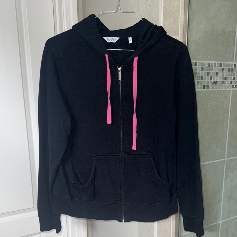 Peloton Womens Full Zip Hoodie with Pink Drawstrings Size XL